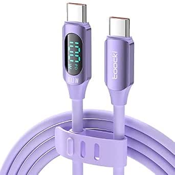 100W USB C to USB C Cable 5A 6.6FT Type C to Type C Cable with LED Display Silicones USB C Charger C