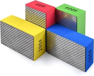 4pcs Diamond Hand Polishing Pads for Ceramic Tile Glass Grinding,Sanding Blocks Polishing 60#,100#,2