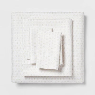 Queen Printed Performance 400 Thread Count Sheet Set Arneda - Threshold™: Cotton, Ikat Design, Fits up to 18" Mattress
